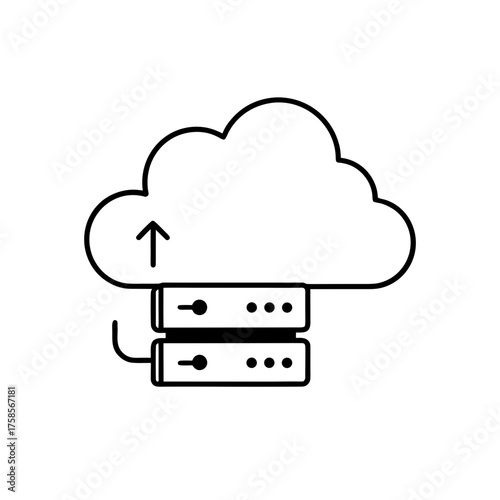Cloud server with upload direction on transparent background