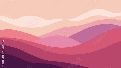 Abstract wavy landscape in shades of pink and purple