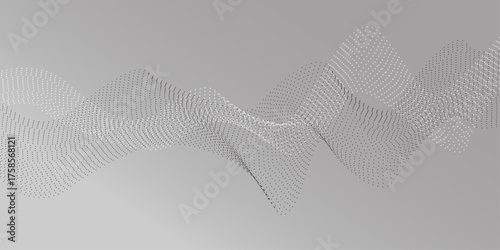 Abstract grey dotted wavy lines. Abstract wave design with flowing lines on white background.  Digital future technology concept, science, banner, business, music. Vector illustration.

