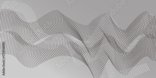 Abstract grey dotted wavy lines. Abstract wave design with flowing lines on white background.  Digital future technology concept, science, banner, business, music. Vector illustration.

