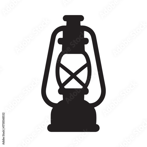 Classic kerosene lantern silhouette on a white background for vintage lighting and camping themes silhouette