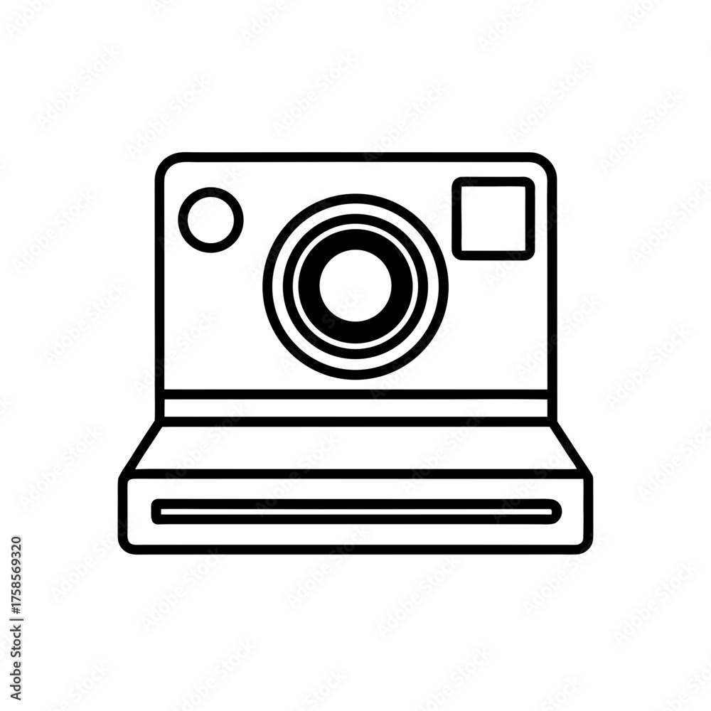 Fototapeta premium Outline drawing of instant camera on transparent background silhouette
