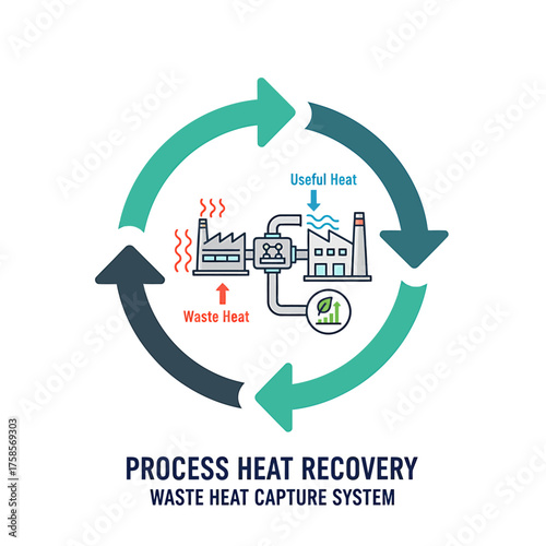 2D flat icon of a waste heat capture system in vector format