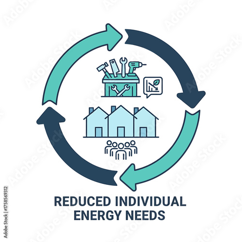 2D flat icon of the tool library, reduced individual energy needs in vector format