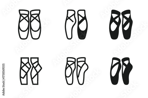 Ballet Logo Variations. A dancer practicing pirouettes in a ballet studio with mirrors. Set Logo of Ballet practice: ballet slippers. harmonious logo