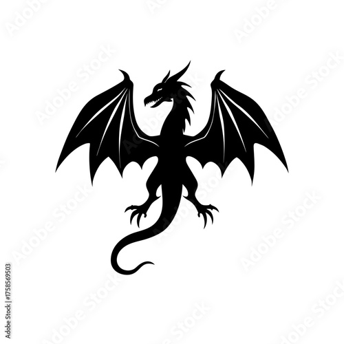 Silhouette of a winged dragon beast on transparent background