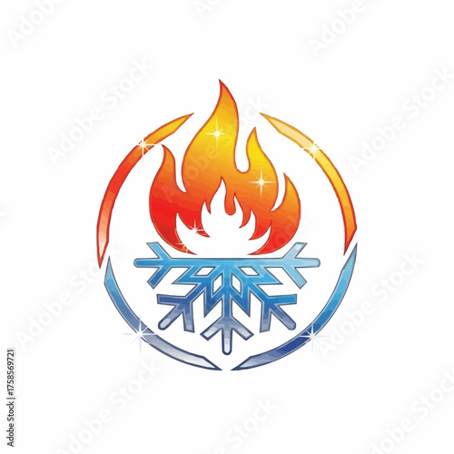 Heating and cooling logo representing fire and ice elements for HVAC services.