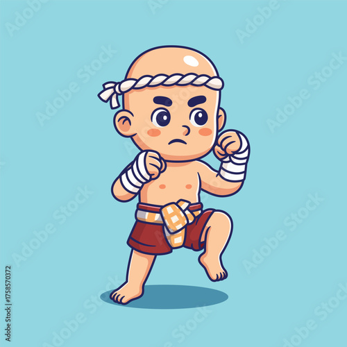 Cartoon Muay Thai Fighter in Action Pose, a Young Warrior Ready to Spar