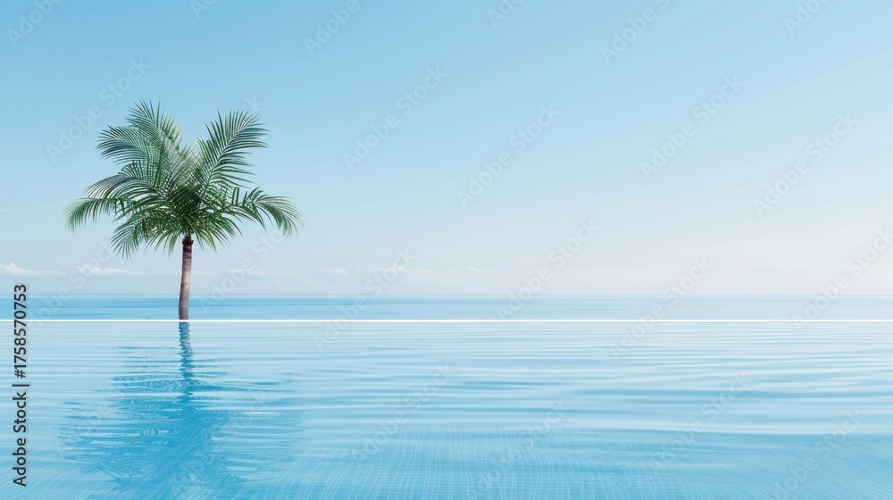 Fototapeta premium Elegant luxury hotel infinity pool with ocean view under bright sunlight for tropical getaway