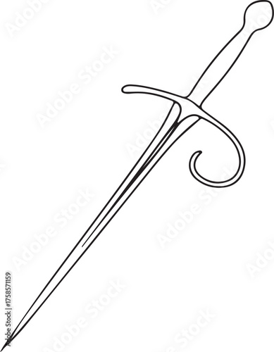 Simple Outline Drawing of a Rapier Sword on a White Background