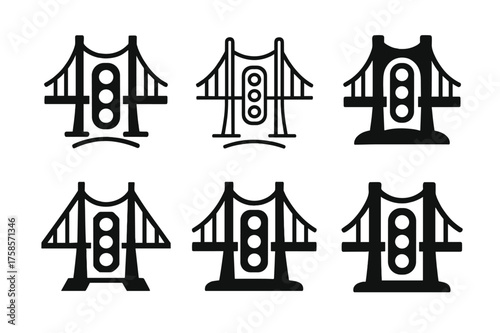 Bridge Toll Logos. Bridge Toll Booth Scene. Set Logo of Bridge Toll Booth Scene: traffic light. harmonious logo variations of the same emblematic concept, each