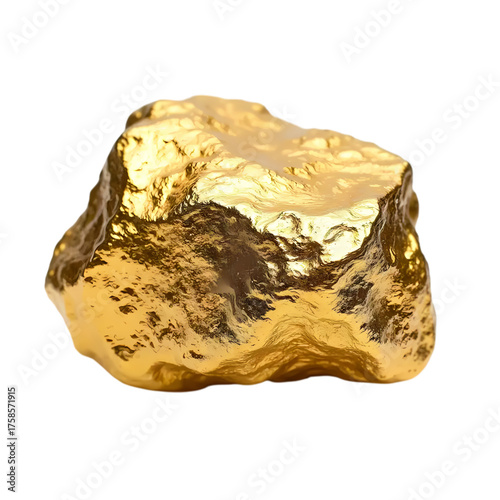 Pure gold nugget rock isolated on transparent background