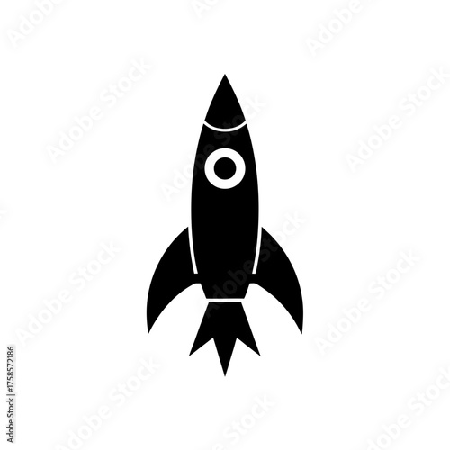 Silhouette of a rocket launching up on transparent background