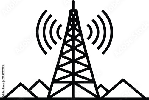 Communication Tower Silhouette Vector Art  Radio Antenna Structure Isolated on Transparent Background for Digital Network Concept