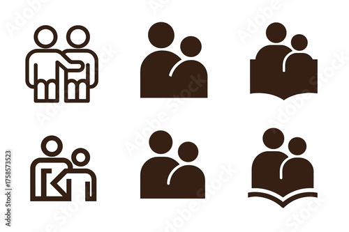 Educational Logo Variations. Mentoring youth. Set Logo of Education: mentor and student icon. harmonious logo variations of the same emblematic concept, each