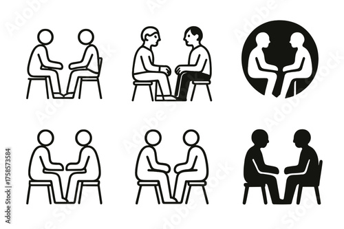 Peaceful Dialogue Logos. Navigating conflicts with friends. Set Logo of Navigating conflicts with friends: Two silhouettes having a calm sit-down. harmonious