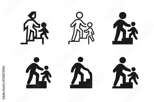 Career Guidance Logos. Supporting family members through career transitions. Set Logo of Supporting family members through career transitions: Mentorship guide