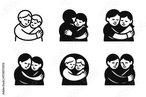 Sibling Logo Variations. Sibling moments and family bonding. Set Logo of Sibling moments and family bonding: Sibling Hug. harmonious logo variations of the