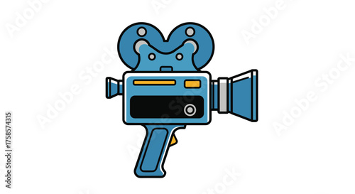 Retro film camera with cinematic lens and hand grip for filmmaking.