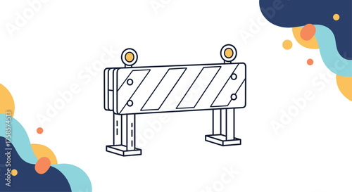 A temporary construction barrier with lights and reflective stripes.