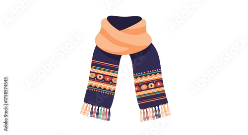 A cozy knitted scarf with a decorative pattern and fringed ends.