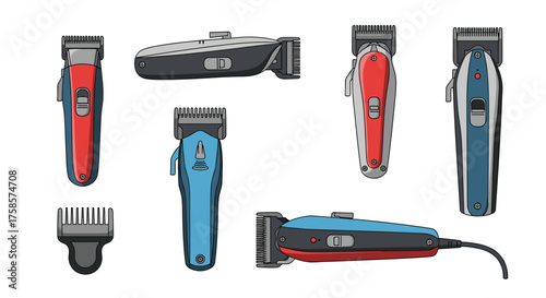 Collection of various electric hair clippers and grooming tools.