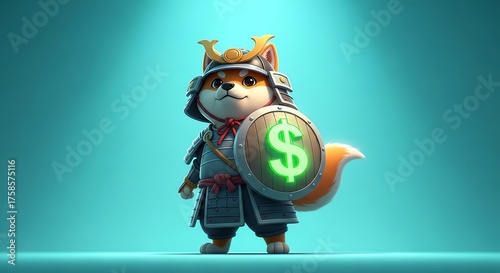 Shiba Inu samurai with dollar shield