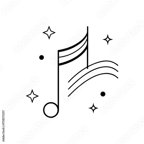 Musical note with stars around on transparent background