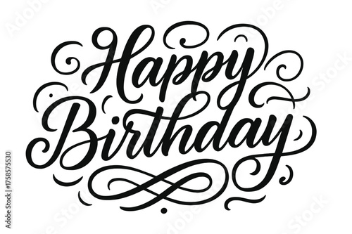 Elegant Birthday Calligraphy. Text banner with the phrase ?Happy Birthday?. Elegant modern calligraphy lettering with bold and saturated thick strokes, smooth