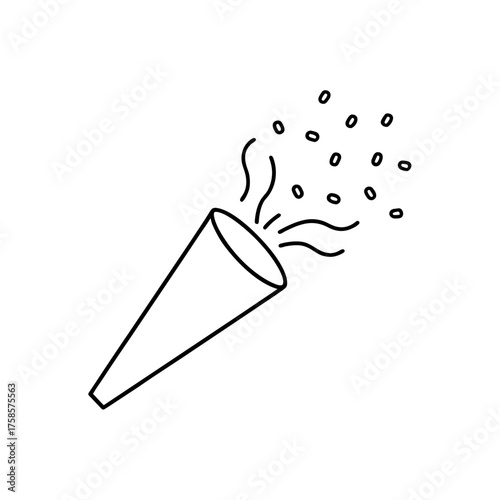 Confetti popper line drawing on transparent background