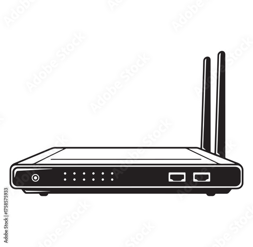 Black and white illustration of a wireless router for home or office network connections