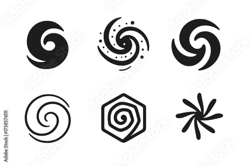 Cosmic Logo Variations. Infinite space. Set Logo of Astronomy: cosmic swirl icon. harmonious logo variations of the same emblematic concept, each