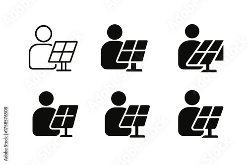 Renewable Energy Logos. Career opportunities in the renewable energy sector. Set Logo of Careers: solar panel and person icon. harmonious logo variations of