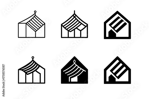 Greenhouse Logo Variations. Building a greenhouse. Set Logo of Building a greenhouse: Shade cloth canopy with adjustable pulley. harmonious logo variations of
