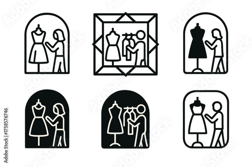 Chic Boutique Browsing. A person browsing through racks of clothes in a stylish boutique. Set Logo of A person browsing through racks of clothes in a stylish