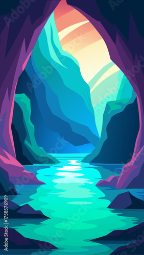 Vibrant cartoon landscape with rolling green hills and blue sky