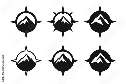 Travel Logo Variations. Wanderlust. Set Logo of Travel: mountain and compass icon. harmonious logo variations of the same emblematic concept, each with