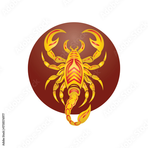 Scorpio Zodiac Sign A Colorful Illustration of the Scorpion in a Round Emblem