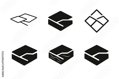 Tectonic Logo Variations. Tectonic plate. Set Logo of Geology: tectonic plates illustration. harmonious logo variations of the same emblematic concept, each