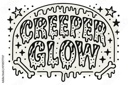 Creeper Glow Display. Creeper Glow ? Decorative Display Lettering: playful distorted letters filled with stripes and dots; arched curved layout; frame of