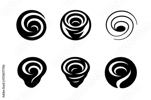 Harmonious Pit Logos. Cavernous pits filled with despair. Set Logo of Conceptual art: twisting pit icon. harmonious logo variations of the same emblematic