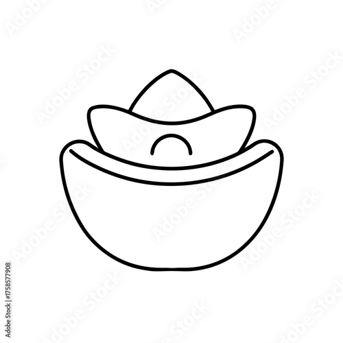 Outline chinese gold ingots art on transparent background