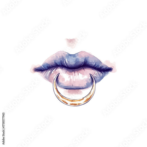 watercolor of Gold Nose Ring, vector, isolated on a white background.