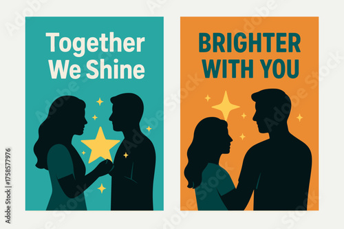 Together We Shine. Together we shine. Two vertical A6 banners with safe margins, centered composition, no elements touching edges, flat vector
