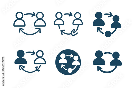 Harmonious Logo Variations. Conversation flow. Set Logo of Conversation flow: Flowing dialogue arrows linking profile icons. harmonious logo variations of the