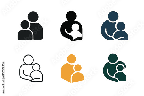 Educational Emblem Variations. Mentoring youth. Set Logo of Education: child learning from mentor icon. harmonious logo variations of the same emblematic