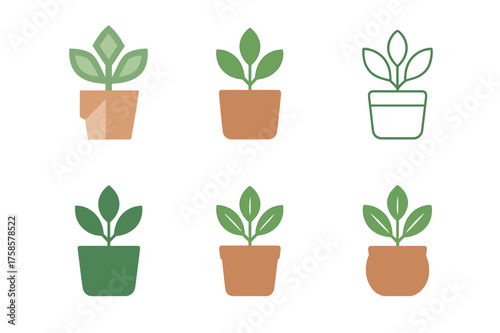 Nature Vibe Logos. Nature vibe package design. Set Logo of Nature vibe package design: potted plant. harmonious logo variations of the same emblematic concept,