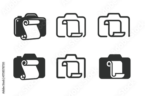 Historical Archives Logos. Photography of Historical Archives and Documents. Set Logo of Photography of Historical Archives and Documents: scroll. harmonious