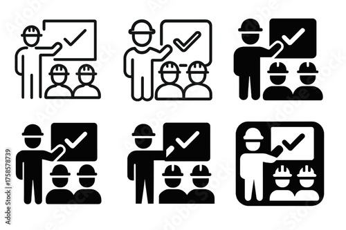 Safety Logo Variations. Safety regulations in manufacturing and production. Set Logo of Safety regulations in manufacturing and production: Safety training
