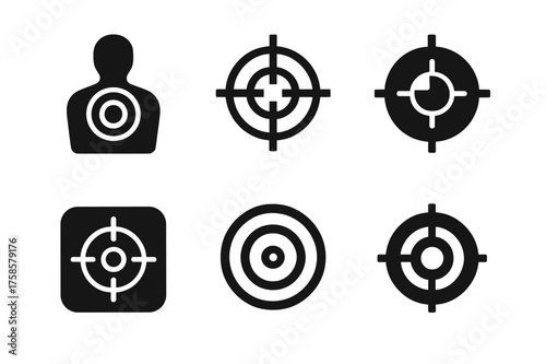 Target Practice Logos. Army training ground. Set Logo of target practice board: Stylized detail, Iconic shape, Minimal outline, Flat solid, Abstract geometric,